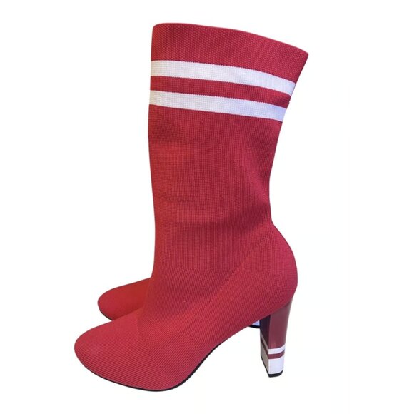 Sam Edelman Joy Knit Fabric Red Striped Heeled Boots Women's size 9 - Picture 1 of 9
